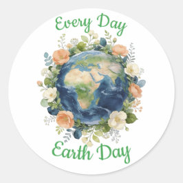 Every Day Earth Day Floral Wreath Earth Runt Klistermärke