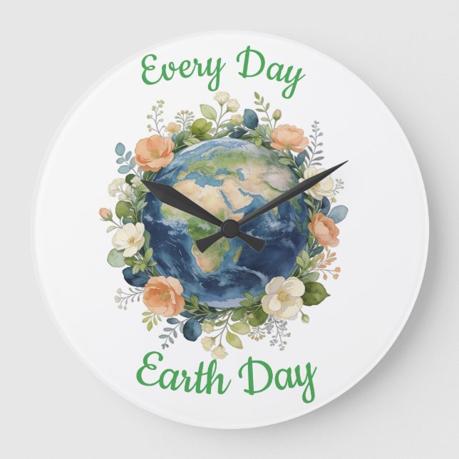 Every Day Earth Day Floral Wreath Earth Stor Klocka (Framsida)