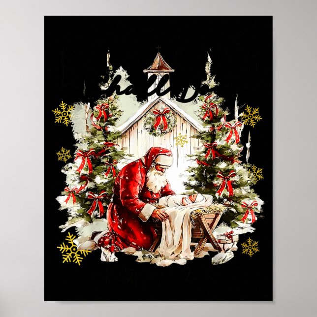 Every Knee Shall Bow Funny Kneeling Santa Baby Jes Poster (Framsidan)