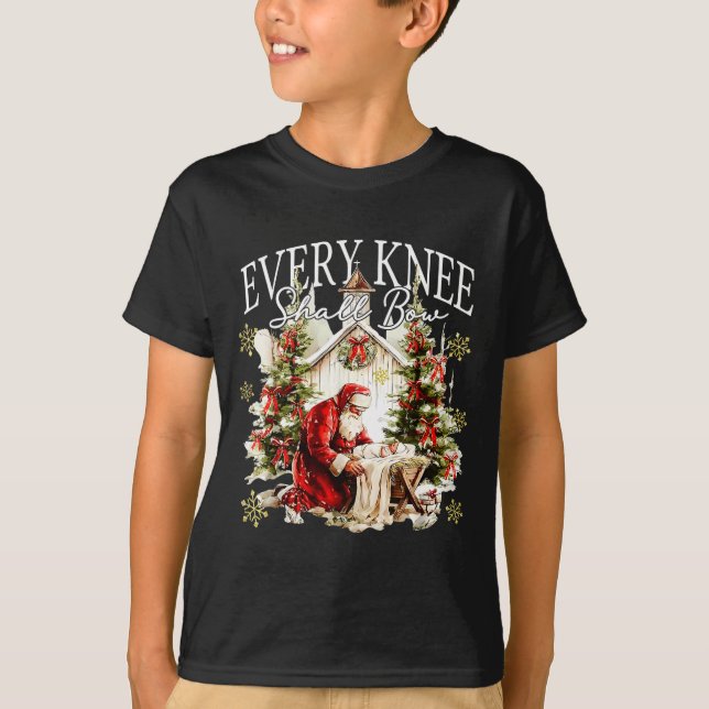 Every Knee Shall Bow Jesus Birth Christian Santa C T Shirt (Framsida)