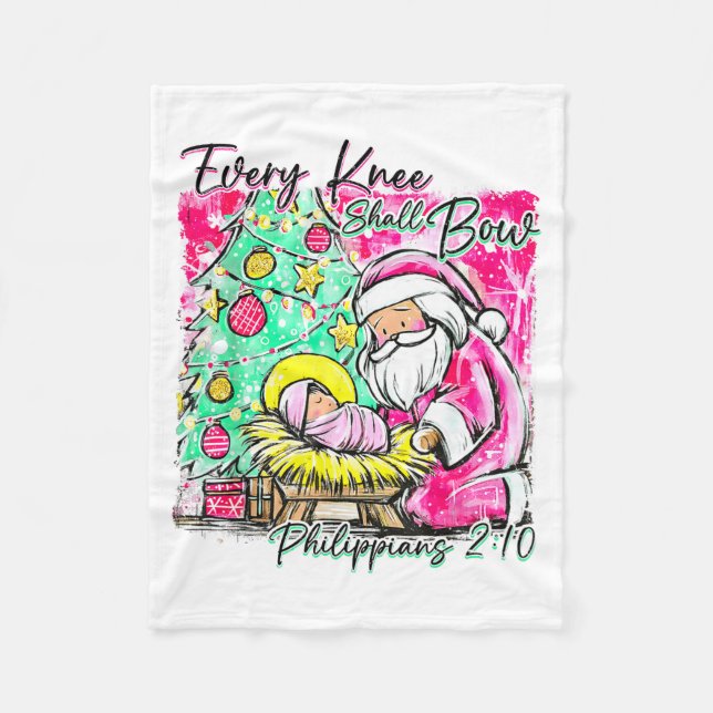 Every Knee Shall Bow Santa Christmas Nativity Scen Fleecefilt (Framsidan)