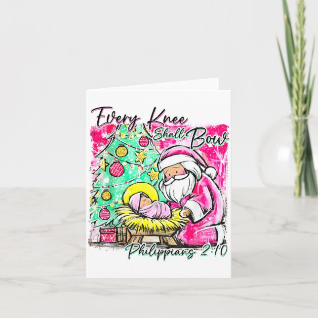 Every Knee Shall Bow Santa Christmas Nativity Scen Kort (Framsida)