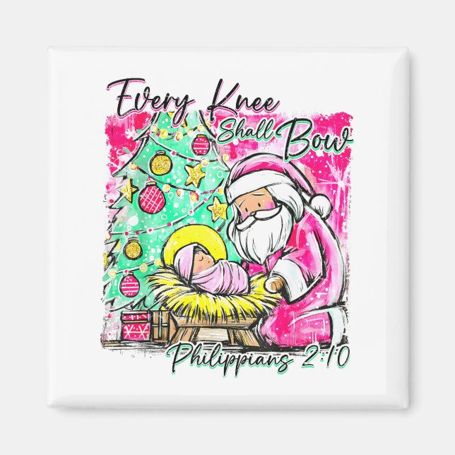 Every Knee Shall Bow Santa Christmas Nativity Scen Magnet (Framsidan)