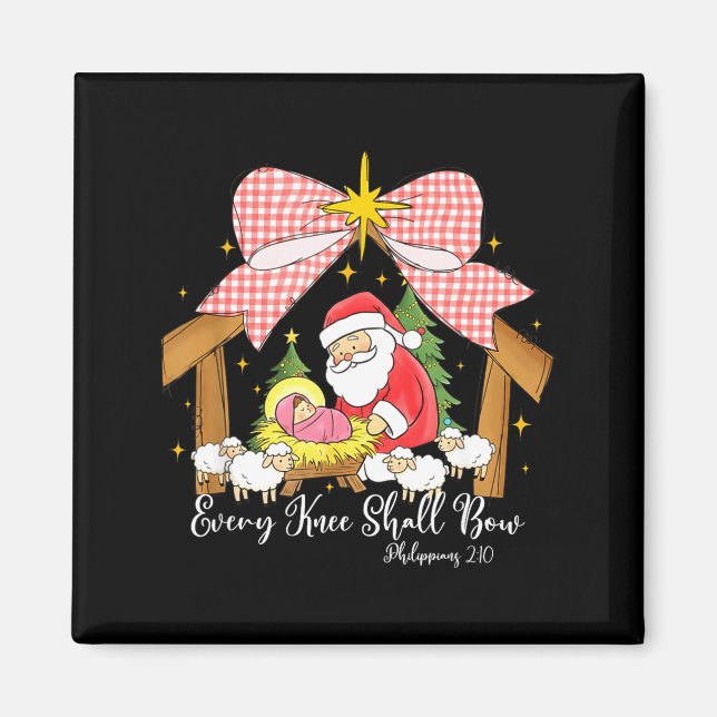Every Knee Shall Bow Santa Christmas Nativity Scen Magnet (Framsidan)