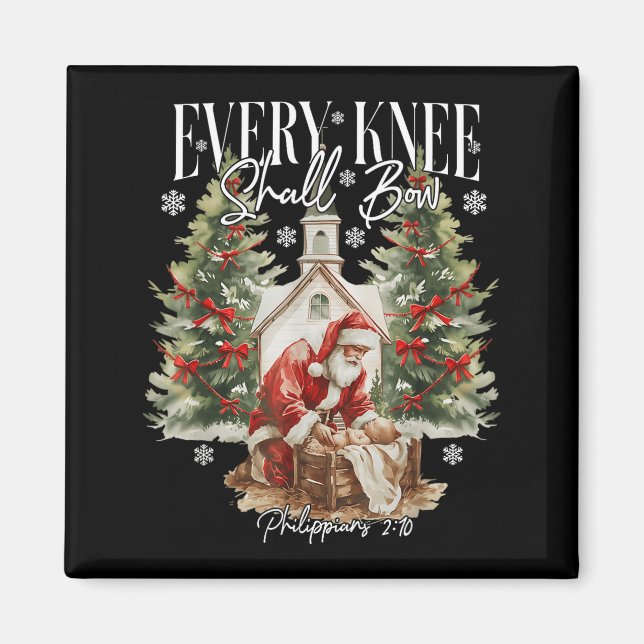 Every Knee Shall Bow Santa Christmas Nativity Scen Magnet (Framsidan)