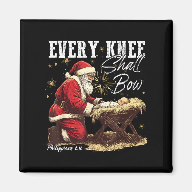 Every Knee Shall Bow Santa Christmas Nativity Scen Magnet (Framsidan)