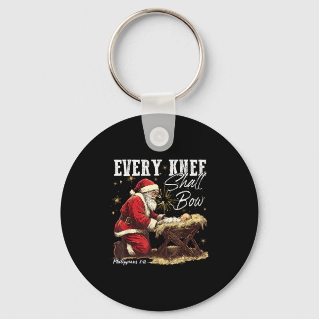Every Knee Shall Bow Santa Christmas Nativity Scen Nyckelring (Framsida)