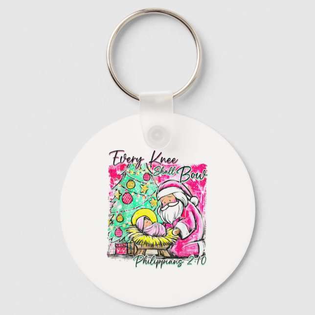 Every Knee Shall Bow Santa Christmas Nativity Scen Nyckelring (Framsida)