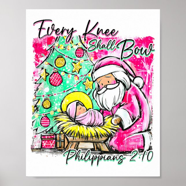 Every Knee Shall Bow Santa Christmas Nativity Scen Poster (Framsidan)