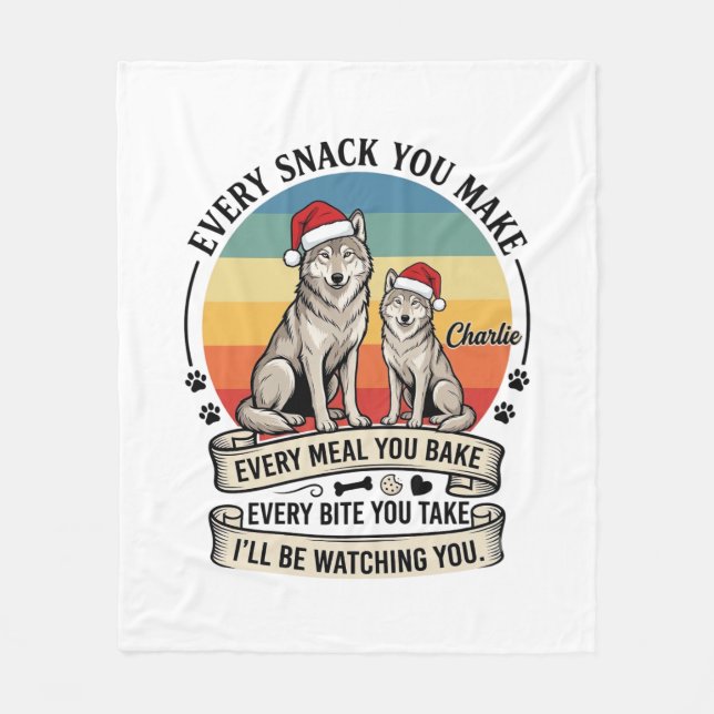 Every Snack You Make Hund Julhatt Retro Solnedgång Fleecefilt (Framsidan)