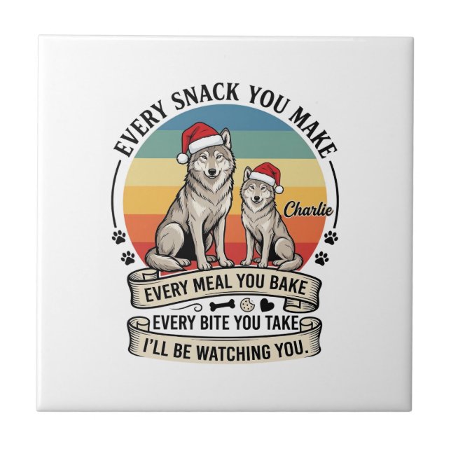 Every Snack You Make Hund Julhatt Retro Solnedgång Kakelplatta (Framsidan)