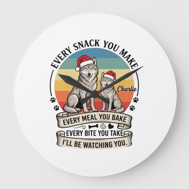Every Snack You Make Hund Julhatt Retro Solnedgång Stor Klocka (Framsida)