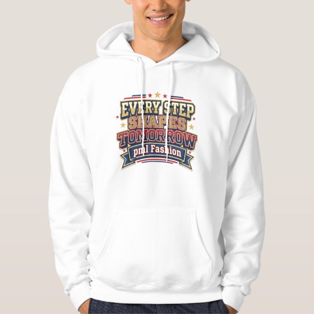 Every Step Shapes Tomorrow Varsity-typografi Hoodie (Framsida)