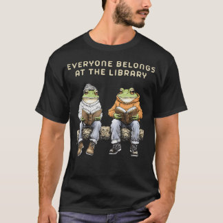 Everyone Belongs At The Library Frog Reading Book  T Shirt