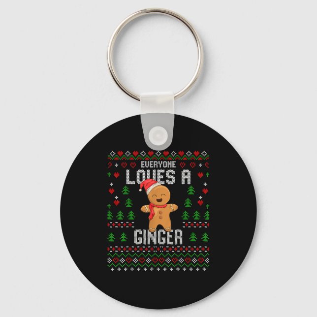 Everyone Loves A Ginger Red Hair Ugly Christmas Gi Nyckelring (Framsida)
