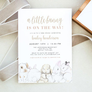 EVIE Cute Pastel Watercolor Bunny Baby Shower Inbjudningar