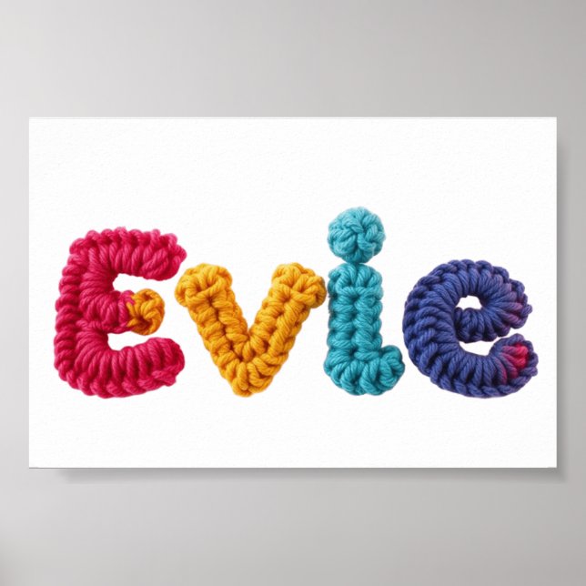 Evie Namn i Vibrant Crochet Mönster Poster (Framsidan)