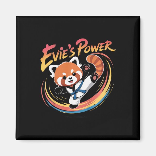 Evie's Power Röda Panda Taekwondo Karate Blå Bälte Magnet (Framsidan)