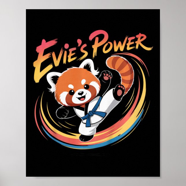 Evie's Power Röda Panda Taekwondo Karate Blå Bälte Poster (Framsidan)