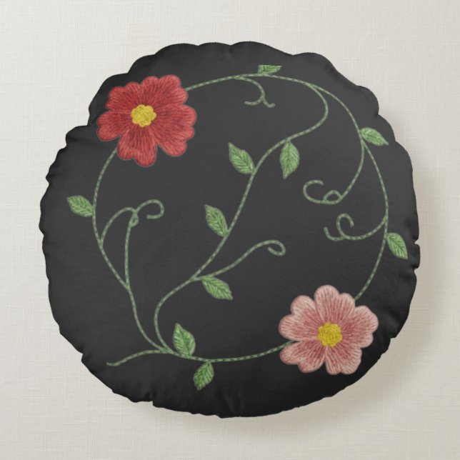 Evig Broderad Blomning Rund Kudde (Framsidan)