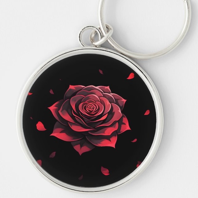 Evig Crimson Rose - Gothic Noir Rund Silverfärgad Nyckelring (Framsidan)