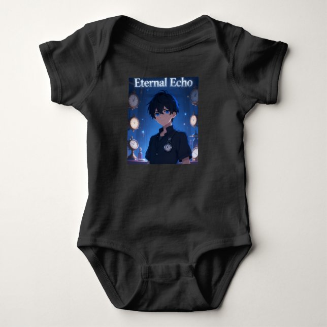 Evig Eko Cool Anime Pojke Svart Bebis Tröja (Framsida)