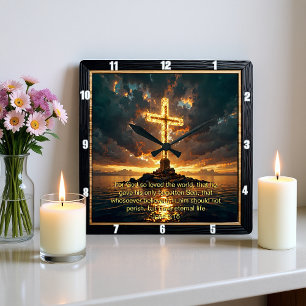 Evig Löfte Korset John Full John 3:16 Fyrkantig Klocka