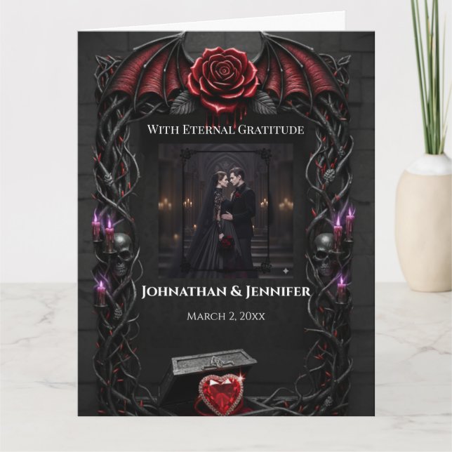 Evig natt gothic vampyr bröllop mörk romantik  tack kort (Framsida)