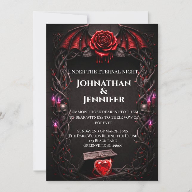 Evig natt gotiskt vampyrbröllop mörk romantik  inbjudningar (Framsida)