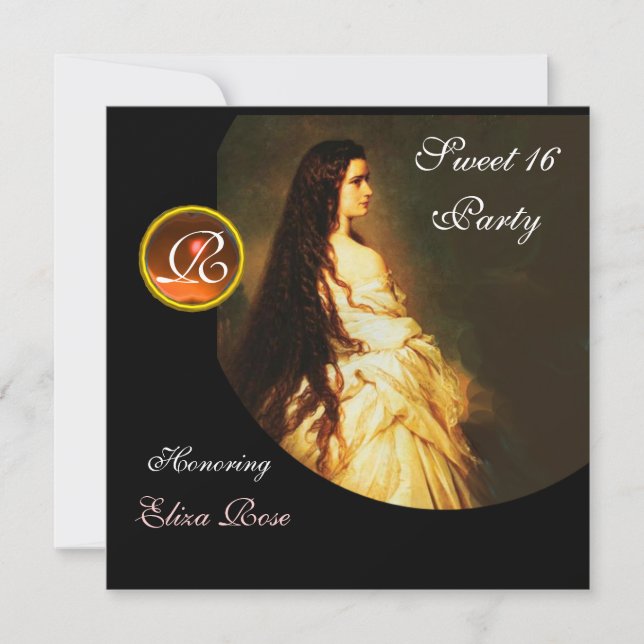 EVIG SKÖNhet,SÖT 16 GUL,Svart vit damask Inbjudningar (Framsida)