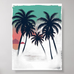 Evig sommar Vaporwave Tropisk solnedgång Palm Retr Poster