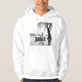 Evig Tålamod Skelett Fiske Zen Grafik Hoodie