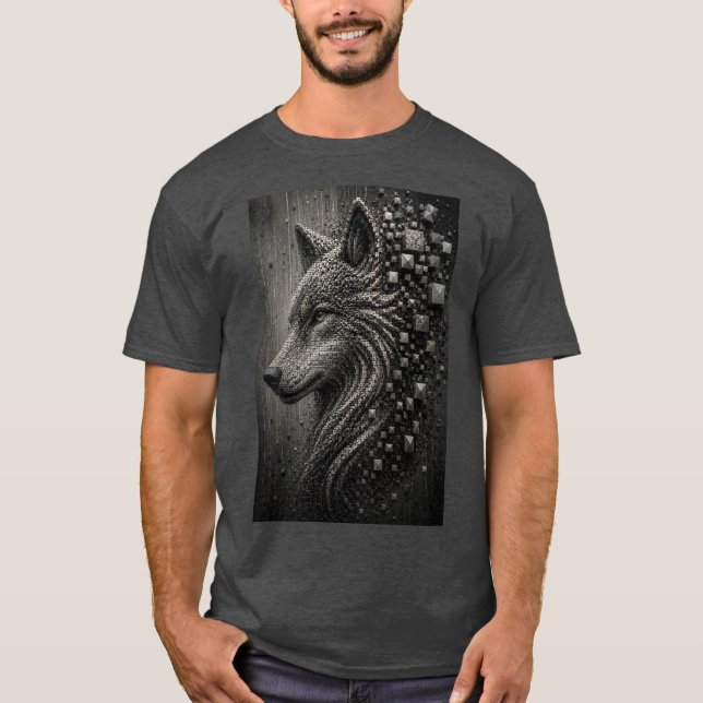 Evig Varg | Abstrakt 3D Mikro Mosaik Varg T Shirt (Framsida)