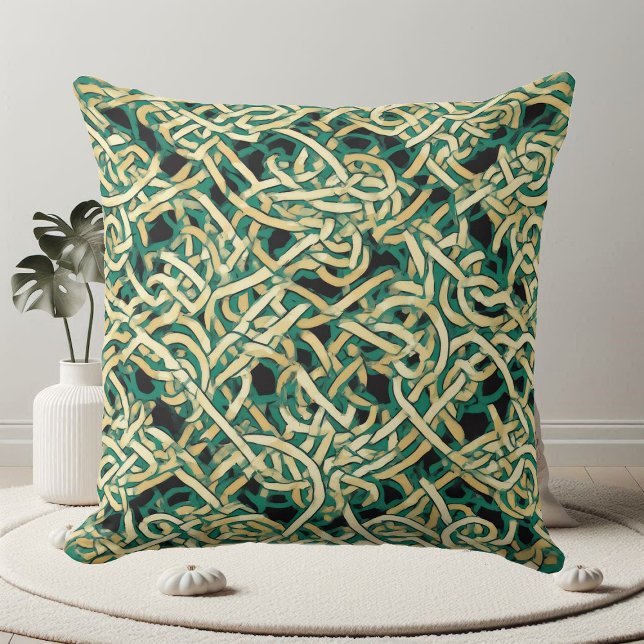 Eviga Knutar Keltisk Kultur Dekorativ Konst Grön Kudde (Eternal Knots Celtic Heritage Decorative Art Green Throw Pillow)