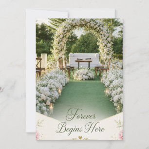 Evigheten börjar här eleganta vita blommande bröll tack kort