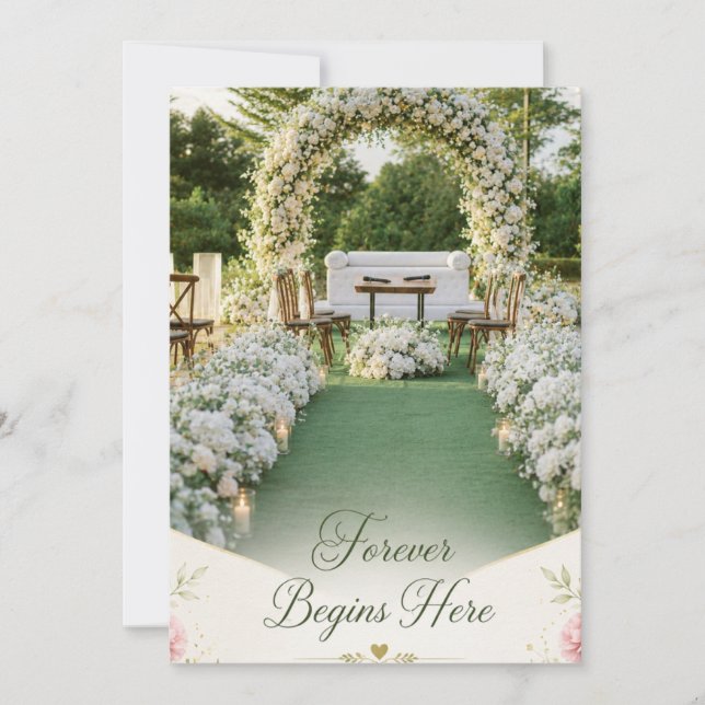 Evigheten börjar här eleganta vita blommande bröll tack kort (Framsida)