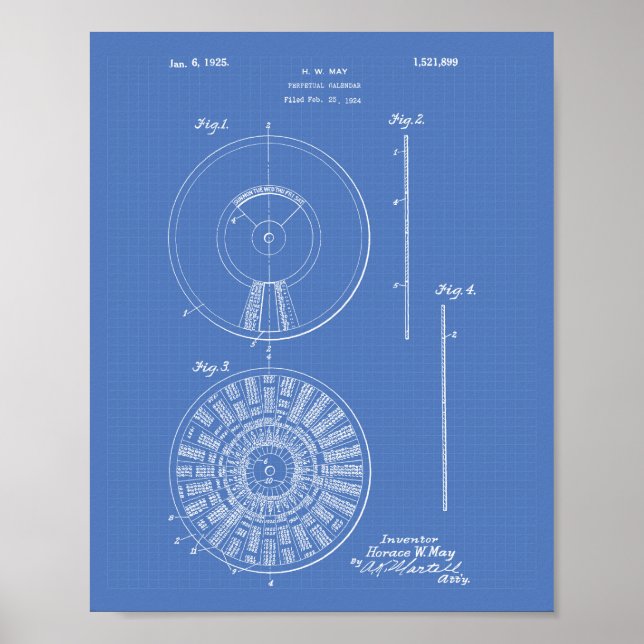 Evighetskalender 1925 Patent Konst Blåtryck Poster (Framsidan)