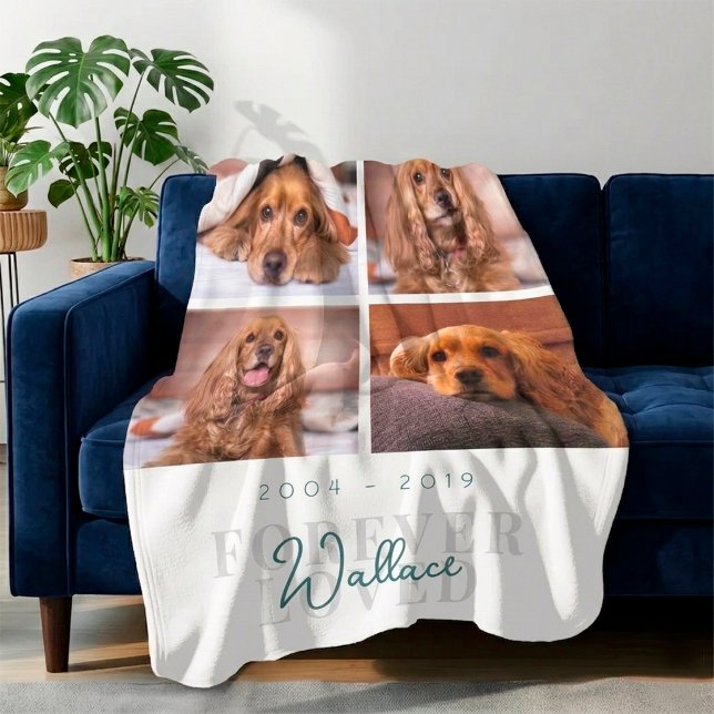 Evigt älskad husdjur Hund Minnesfoto Collage Vit Fleecefilt (Forever Loved Pet Loss Photo Collage Blanket)