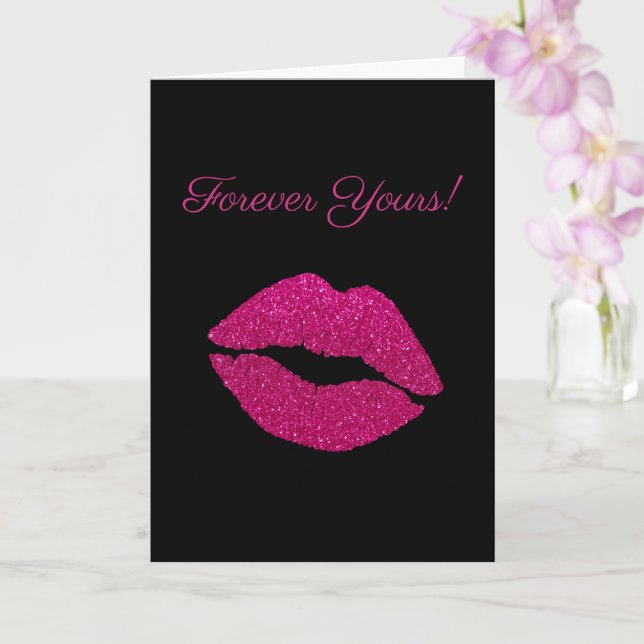 Evigt Ditt Hetrosa Glitter Kyss Jubileumskort Kort (Orkide)