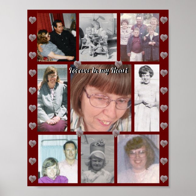 Evigt I Mitt Hjärta Foto Collage Hjärtan Röda Poster (Framsidan)