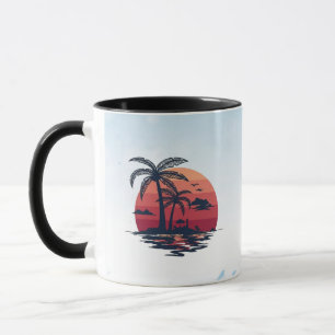 Evigt jaga solnedgångar Retro tropisk palmer Mugg