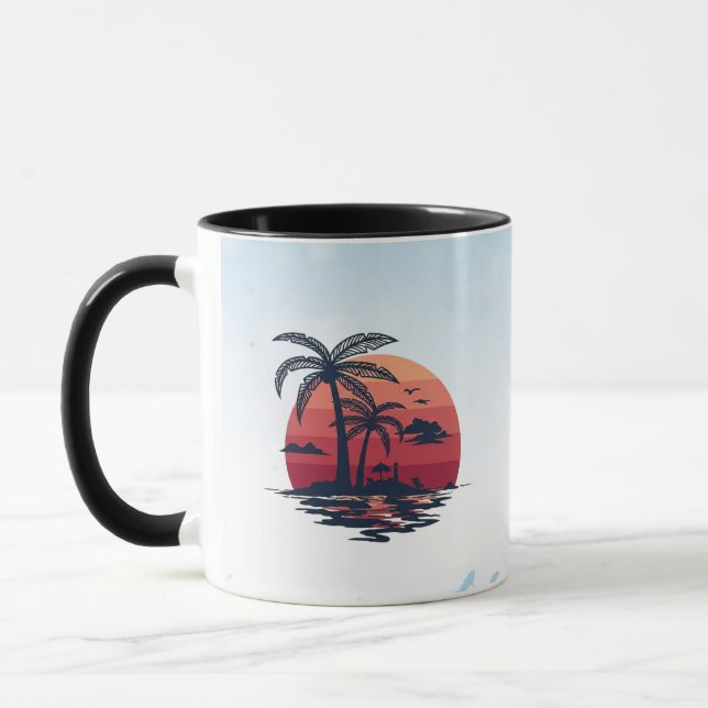 Evigt jaga solnedgångar Retro tropisk palmer Mugg (Vänster)
