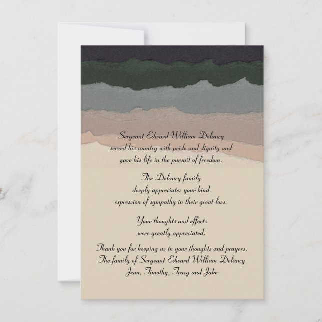 Evigt minne - förlusttack Notecard Tack Kort (Framsida)