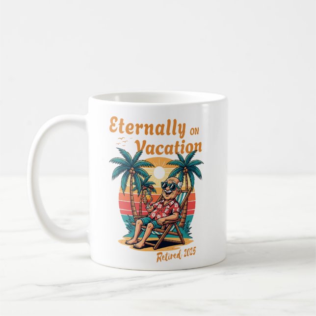 Evigt på Semester Retro Pension 2025 Kaffemugg (Vänster)