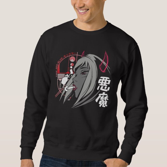 Evil Anime Ledsen Girl Otaku Japansk estesisk Lång Ärmad Tröja (Framsida)