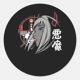 Evil Anime Ledsen Girl Otaku Japansk estesisk Runt Klistermärke