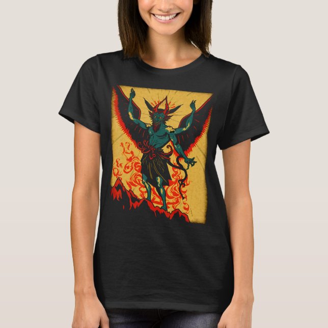 Evil Baphomet Goat Djävulen Demon God med Vingar M T Shirt (Framsida)