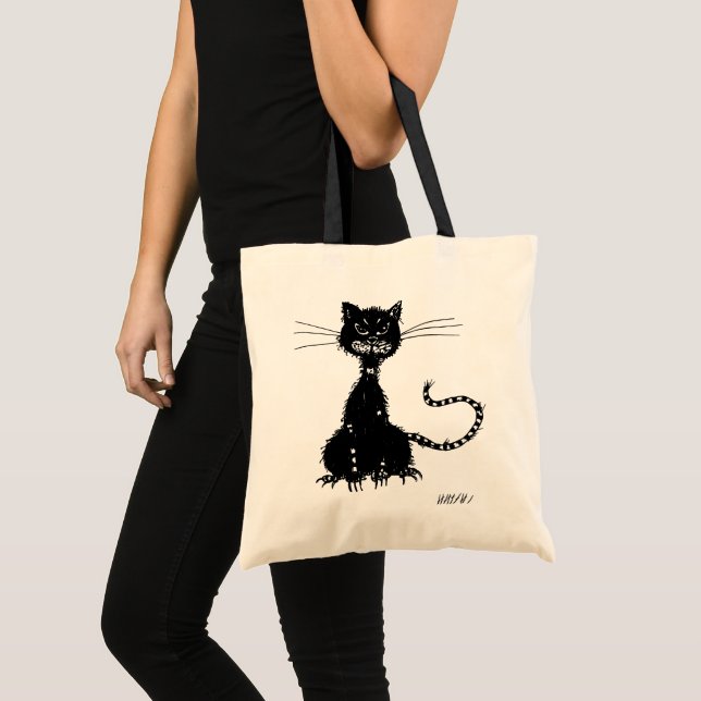 Evil Black Cat Gothc Kattunge Älskare Tygkasse (Framsida (produkt))
