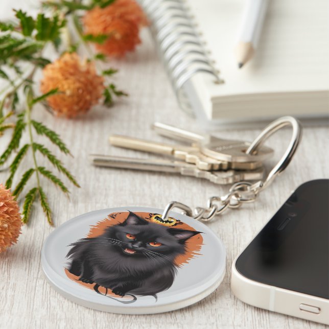 Evil Black Cat Halloween Keychain (Högra Framsidan)