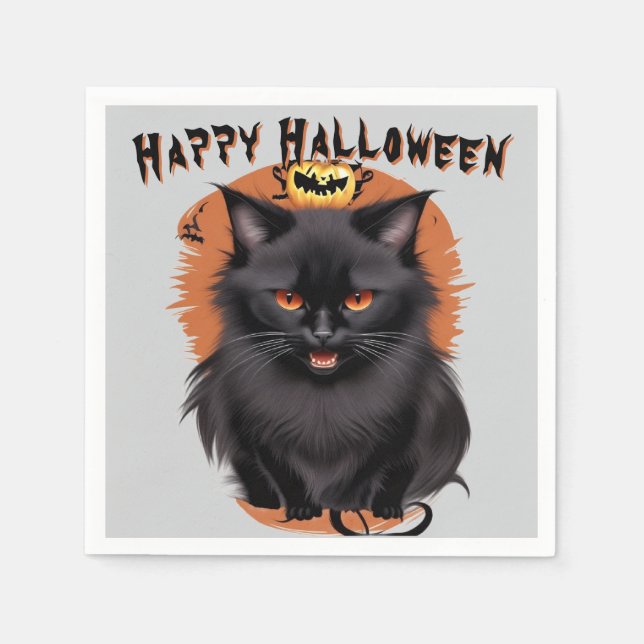 Evil Black Cat Halloween Pappersservett (Framsidan)